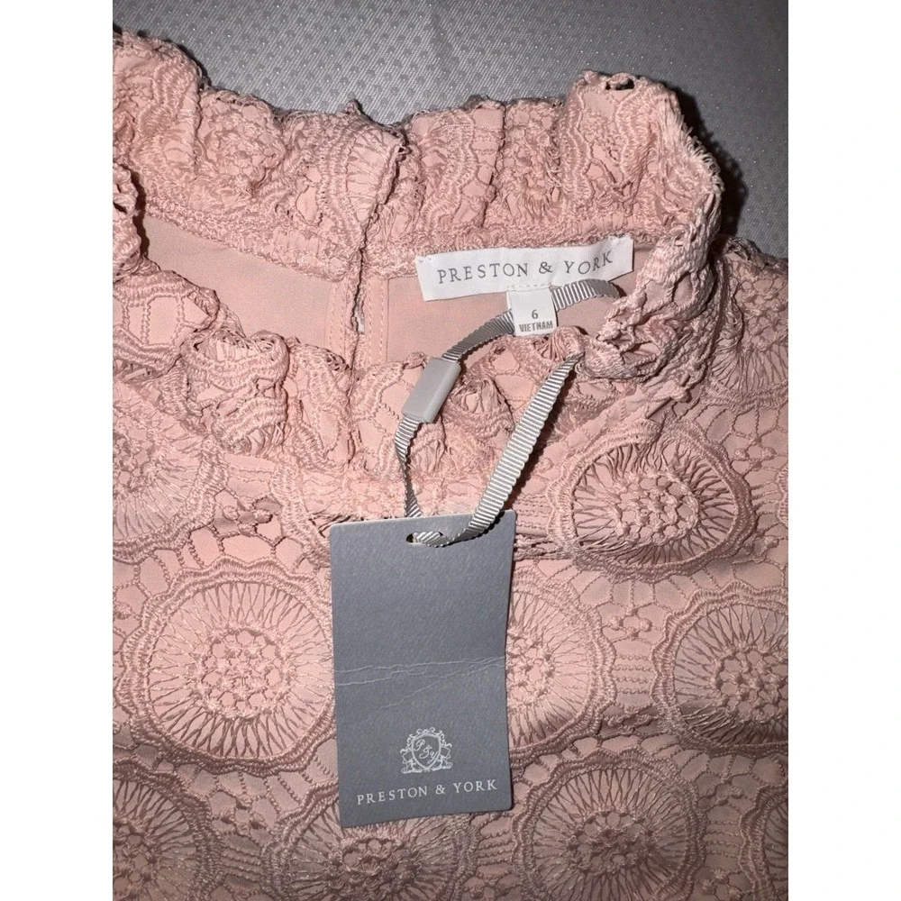 NWT Preston & York Womens Pink Lace Overlay Sleeveless High‎ Neck Blouse 6